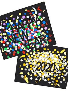 two happy new year cards with confetti on them