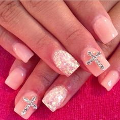 cute ! Nail Designs Cross, Official Nails, Cross Nail Designs, Neat Nails, Cross Nails, Plain Nails, Pink Gel Nails, Top Nails, Different Nail Designs