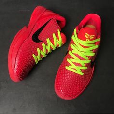 Nike Zoom Kobe Vi 6 Protro Low Reverse Grinch Red Green - Mens 11.5 - In Hand Brand New, Never Worn, With Og Shoebox Nike Air Zoom Kobe 6 Vi Protro In Reverse Grinch Red Green Xmas Christmas Holiday Colorway. In Mens Us Size 11.5. Released December 2023. Kobes Run A Little Smaller, So Order A Half Size Up. Black Mamba Kobe Bryant Los Angeles Lakers. Black Mamba Kobe Bryant, Black Mamba Kobe, Reverse Grinch, Kobe 6 Protro, Hoop Shoes, Pink Basketball Shoes, Kobe 6, Custom Sneakers Nike, Pink Basketball