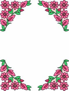 a pink flowered frame with green leaves