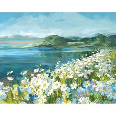 Wild Daisy Bay Poster Print - Danhui Nai-VARPDX79146 Image 1 Framed Flower Art, Wild Daisy, Landscape Artwork, Coastal Landscape, Large Canvas Prints, Landscape Walls, Landscape Wall Art, Fine Arts Posters, Seafoam Green