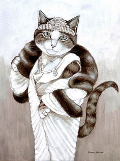 a drawing of a cat dressed up like an egyptian queen