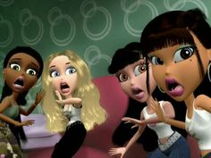 an animated image of three women with their mouths open and one is surprised at the camera