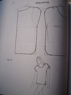 an open book with a drawing of a woman's top and skirt on it