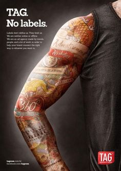 a man with tattoos on his arm and arms is shown in this ad for taq