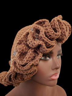 Material: 100% Acrylic Yarn  Size: OS Spring Brown Crochet Hat One Size, Ruffle Bucket Hat, Crochet Ruffle Hat, Ruffle Hat, Crochet Ruffle, Yarn Sizes, Bucket Hats, Acrylic Yarn, African Fashion