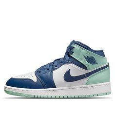 (GS) Air Jordan 1 Mid 'Blue Mint' 554725-413 (AJ1/SNKR/Retro/Mid Top/Basketball) Air Jordan 1 Mid Blue, Jordan 1 Mid Blue, Mid Top, Air Jordan 1 Mid, Jordan 1 Mid, Air Jordan 1, Jordan 1, High Top, Sneakers Fashion