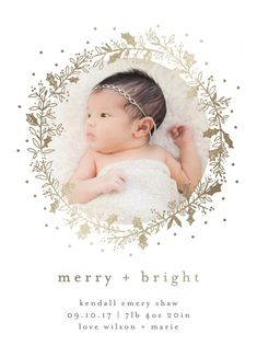 a christmas card with an image of a baby wearing a tiara on it's head