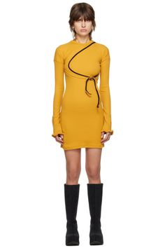 Ottolinger: Yellow Lounge Rib Minidress | SSENSE Yellow Lounge, Organic Cotton Dress, Honey Brown, Cotton Dress, Cotton Dresses, Day Dresses, Rib Knit, Ribbed Knit, Top Brands