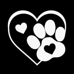 a black and white heart with paw prints