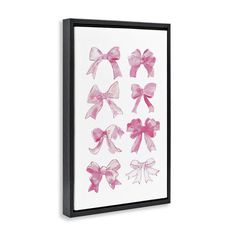 pink bows on white background framed canvas wall art