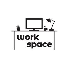 the work space logo is designed to look like an office desk with a computer on it