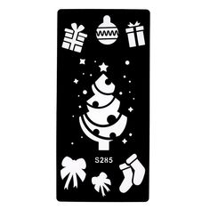 a black and white christmas card with presents on it