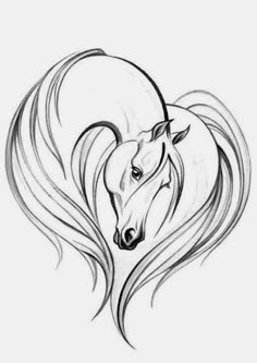 a horse's head with long hair in the shape of a heart on a white background