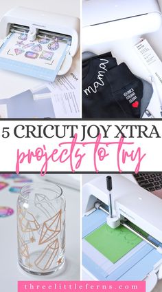 there are pictures of crafts and crafting items on the table with text overlay that says 5 cricut joy extra projects to try