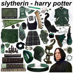 a collage of harry potter's costume and accessories is shown in this image