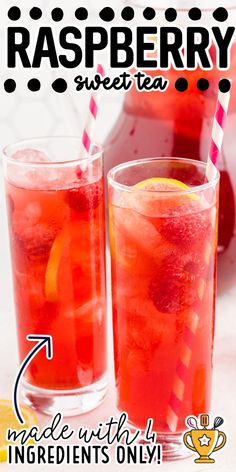 raspberry sweet tea recipe in glasses with straws