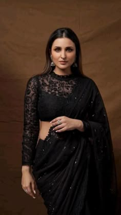 Black Saree Designs, Black Sari, Black Blouse Designs, Bollywood Makeup, Netted Blouse Designs, Pro Create, Sarees For Girls, Fancy Sarees Party Wear