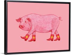 Canvas Art Print, Black Floating Frame entitled Marjorie The Cowgirl Pig.  Multiple sizes available.  Primary colors within this image include Pink, Light Yellow, Burgundy, Black.  Made in USA.  All products come with a 365 day workmanship guarantee.  Inks used are latex-based and designed to last.  Canvas is acid-free and 20 millimeters thick.  Museum-quality, artist-grade canvas mounted on sturdy wooden stretcher bars 1.5 thick.  Comes ready to hang. Photography Gallery Wall, Pig Wall Art, Harmony Art, Multicolor Art, Cubism Art, Grey Art, Purple Art, Impressionism Art, Yellow Art