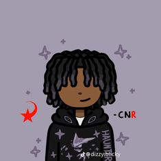 a drawing of a person with dreadlocks wearing a hoodie and stars on the background