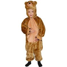 a little boy in a bear costume standing with his hands on his hips and smiling