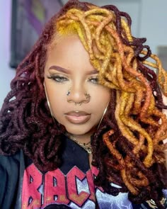 3 Tone Locs, Ombre Hair Color For Locs, Locs Fall Colors, Loc Fall Colors, Fall Colored Locs Black Women, Locs With Relaxed Ends, Red Ombré Locs, Ombre Locs Dreadlocks Black Women, Color On Locs Black Women