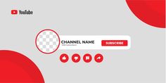 a red and white channel name label on a gray background