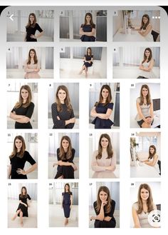 a series of photos showing different women in black and white outfits, with their hands on their hips