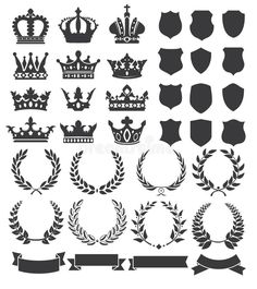 set of crowns and laurels with ribbons