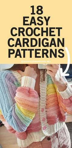 Free Pattern Cardigan Crochet, Rainbow Crochet Sweater Pattern, Crochet Cardigan Pattern Free Beginner, Crochet Sweater Pattern Free Cardigans, Free Crochet Pattern Clothing, Crochet Cardigan Pattern Beginner, Trendy Crochet Cardigan, Crochet Rainbow Sweater Free Pattern, Easy Crochet Cardigan Tutorial