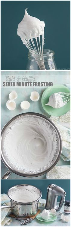 an image of white frosting in a pan with spoons and other ingredients around it