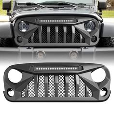 an image of the front grill and grilles on a jeep with black meshwork