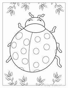 a ladybug coloring page with leaves and branches