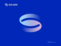 the logo for solmin is shown on a blue background with an orange and white circle