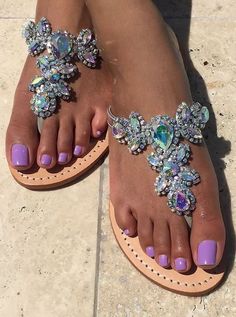 Can't decide if I love the sandals or the nail polish color more LOL Ankle Strap Sandals Flat, Casual High Heels, Rhinestone Flats, Rhinestone Fashion, Sandals Flats, Ankle Strap Shoes, Women Beach