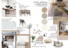 a living room and dining room design board