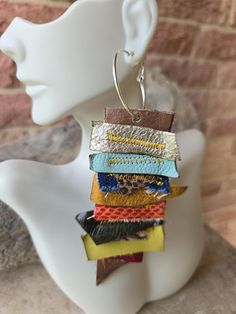 Leather & denim multi color dangle hoop earrings Modern Multicolor Earrings For Everyday, Unique Multicolor Small Hoop Earrings, Multicolor Dangle Earrings For Everyday, Everyday Multicolor Dangle Earrings, Multicolor Dangle Earrings, Nickel-free Multicolor Earrings For Everyday Use, Multicolor Handmade Hoop Earrings For Everyday, Everyday Multicolor Nickel-free Earrings, Everyday Multicolor Nickel Free Earrings