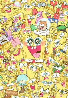 an image of many different cartoon characters in the same group, including spongebob