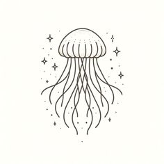 a black and white drawing of a jellyfish with stars on it's head