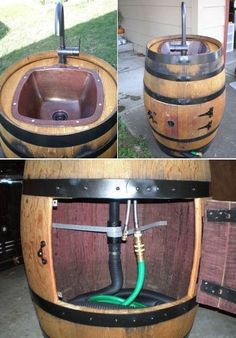 an old barrel turned into a sink