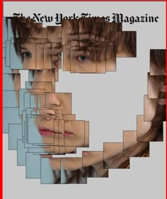 a man's face is surrounded by squares of photoshopped images and the words, new york times magazine