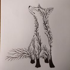 a drawing of a giraffe with trees in the background