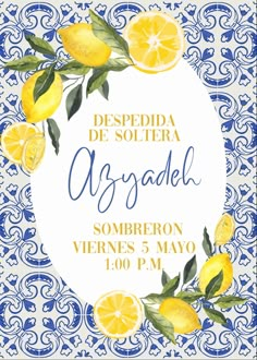 a blue and white background with lemons on it, the words despedida de sol