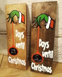 two wooden signs that say boys until christmas