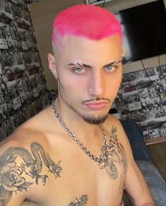 Bleached Hair Men, Fade Haircut Curly Hair, Mens Hair Colour, Black Men Hairstyles, Punk Hair, Pink Men, Haircut And Color, Bleached Hair