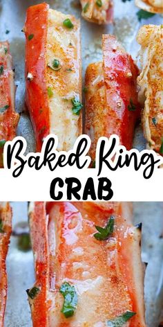 baked king crab skewers with text overlay