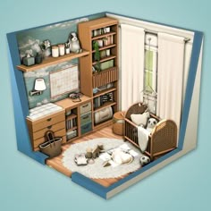 an open book showing the inside of a dollhouse with furniture and accessories in it