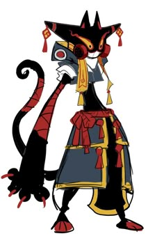 an image of a cat dressed up as a woman with long black hair and red shoes