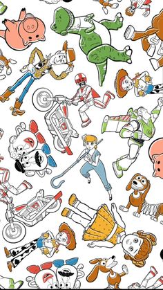 an image of many cartoon characters on a white background