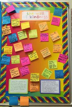 a bulletin board with post it notes and writing on the front cover that says, the small kindnesss